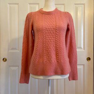 J. Crew Pink Stretch Wool Alpaca Blend Cable-Knit Crewneck Sweater Size XS